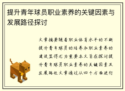 提升青年球员职业素养的关键因素与发展路径探讨 提升青年球员职业素养的关键因素与发展路径探讨
